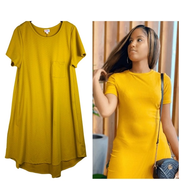 Lularoe Plus 3X 22 24 Carly Dress Mustard Yellow Textured Solid Flowy Short Slv - Picture 1 of 3